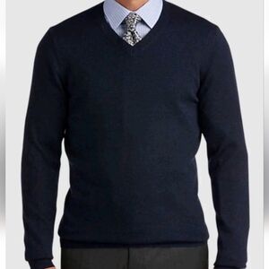 Joseph Abboud Extra Fine Merino Wool Navy V-Neck Sweater Size Large